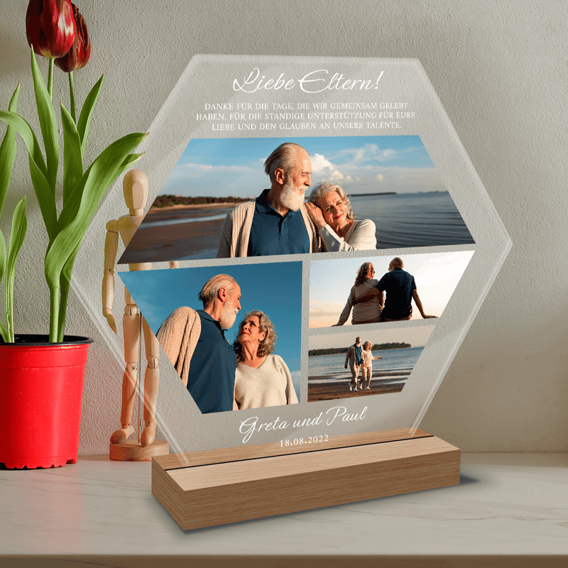 Danksagung für Eltern 4 Fotos - Druck auf Glas, personalisiertes Geschenk für Eltern - Adamell.de