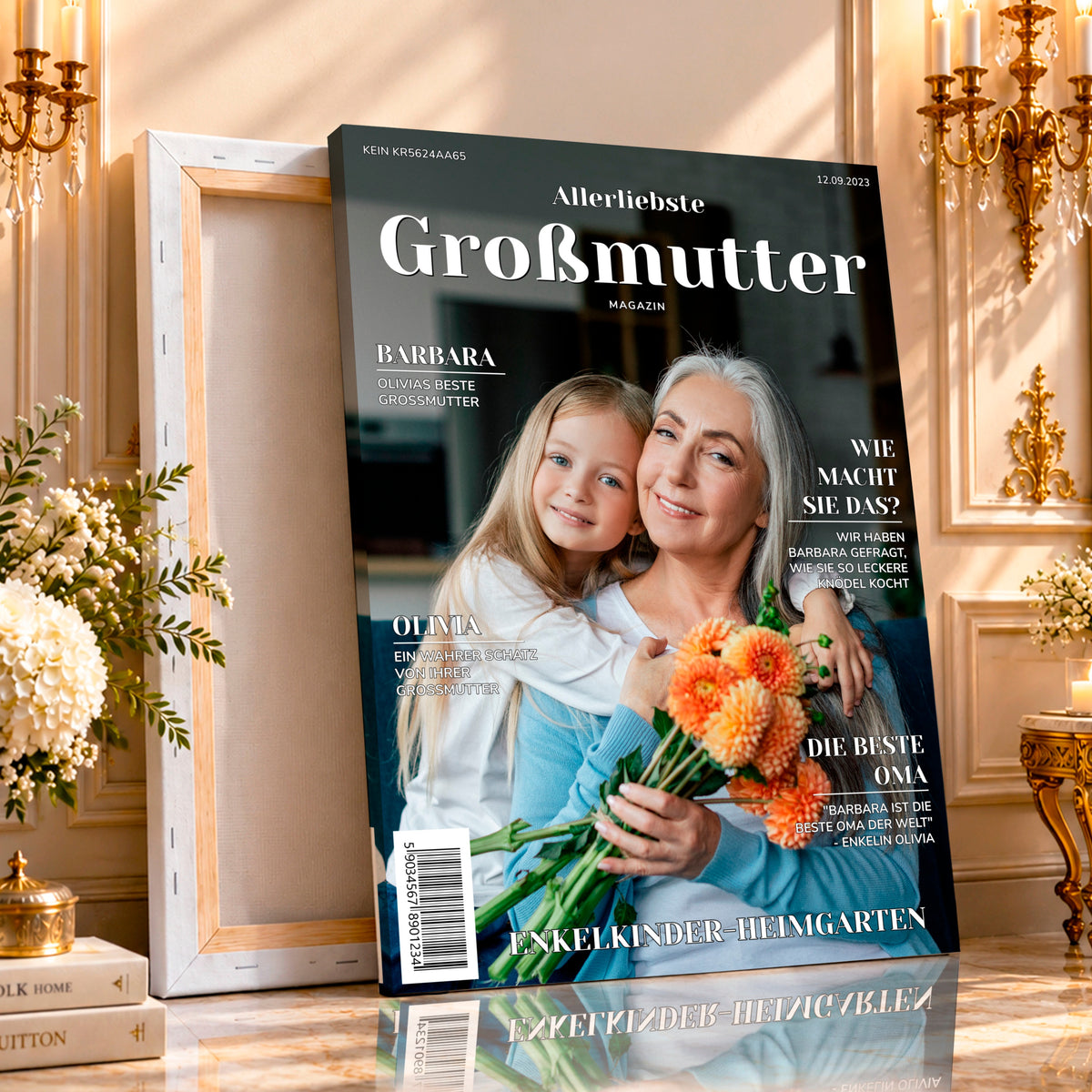 Fotocollage auf Leinwand Magazin mit der Großmutter — Geschenke für Oma