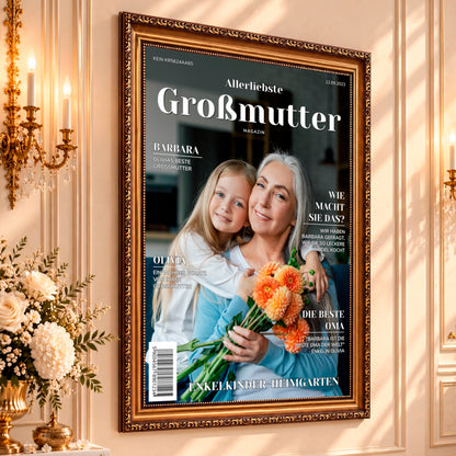Fotocollage auf Leinwand Magazin mit der Großmutter — Geschenke für Oma