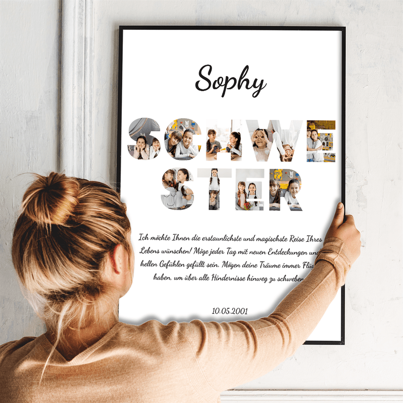 Das Wort SCHWESTER - Poster, personalisiertes Geschenk für Schwester - Adamell.de