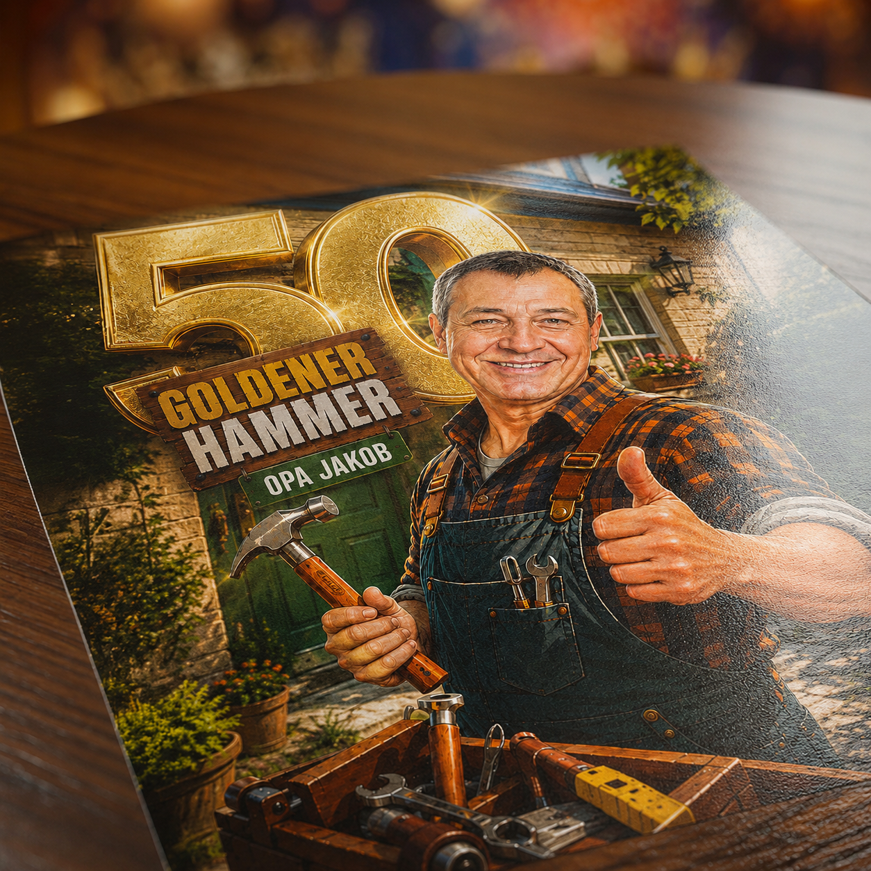 Goldener Hammer: Geschenk für Opa – Personalisiertes Poster zum Geburtstag