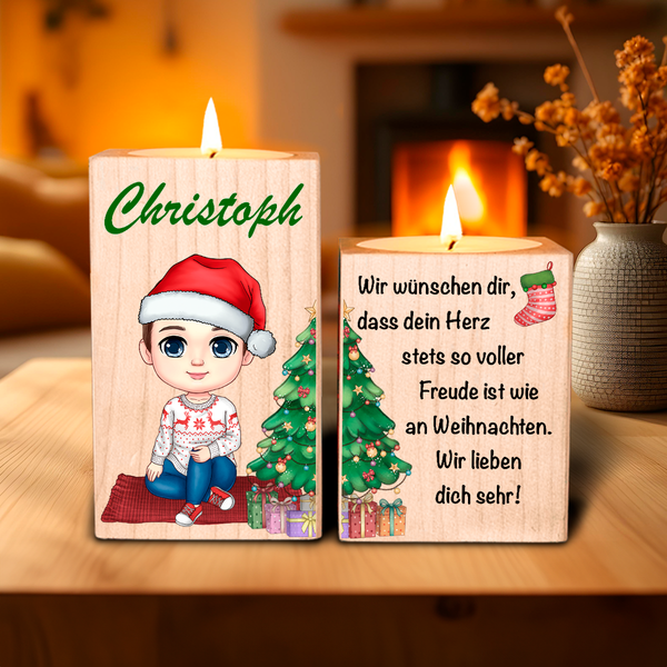 Wünsche für ein Kind - 2 x Kerzenständer aus Holz, personalisiertes Geschenk für Kind