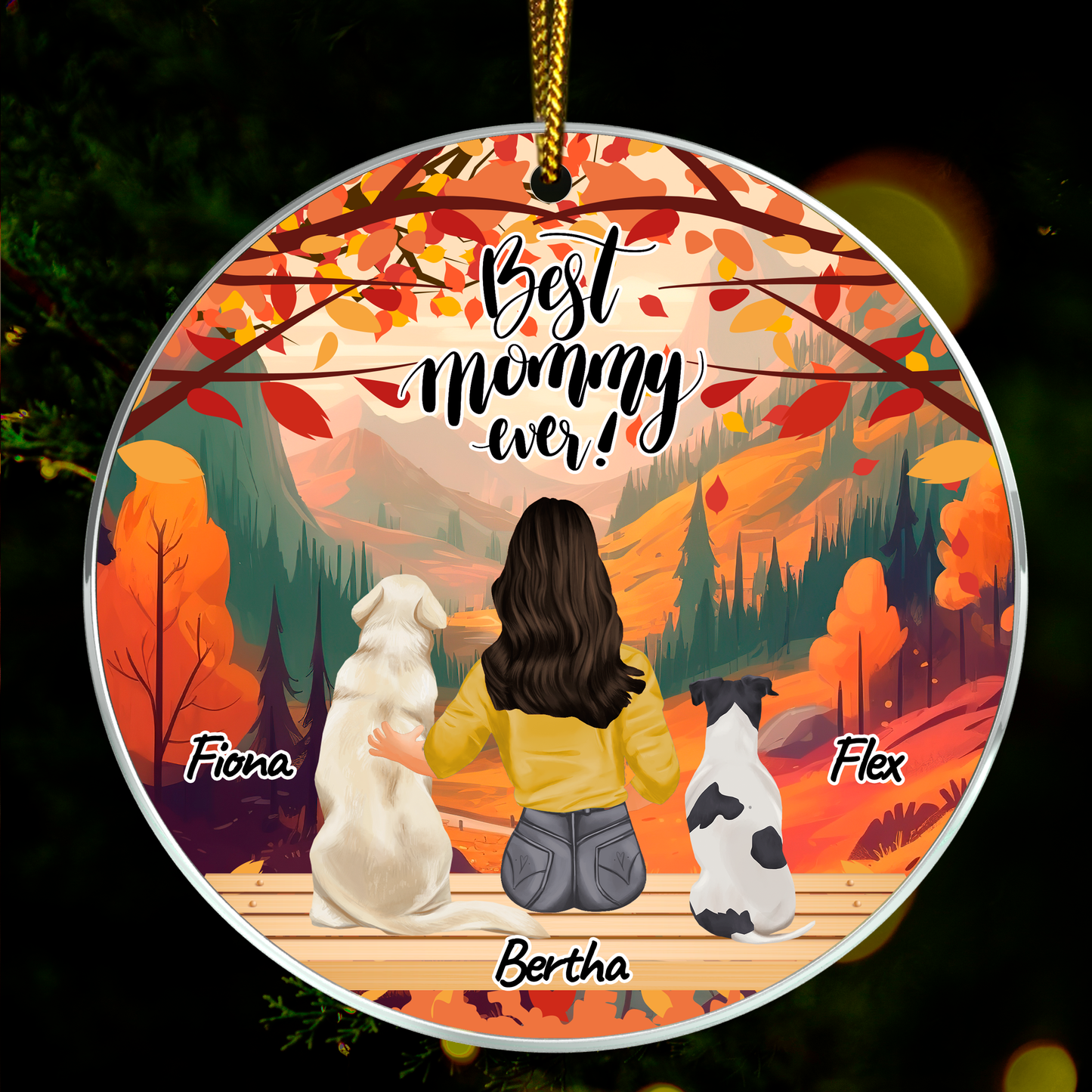 Mama und Hunde Clipart - Christbaumkugel, personalisiertes Geschenk für Mama