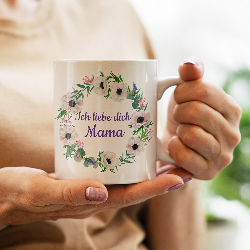 Ich liebe dich Mama - 1x bedruckte Tasse, personalisiertes Geschenk für Mama