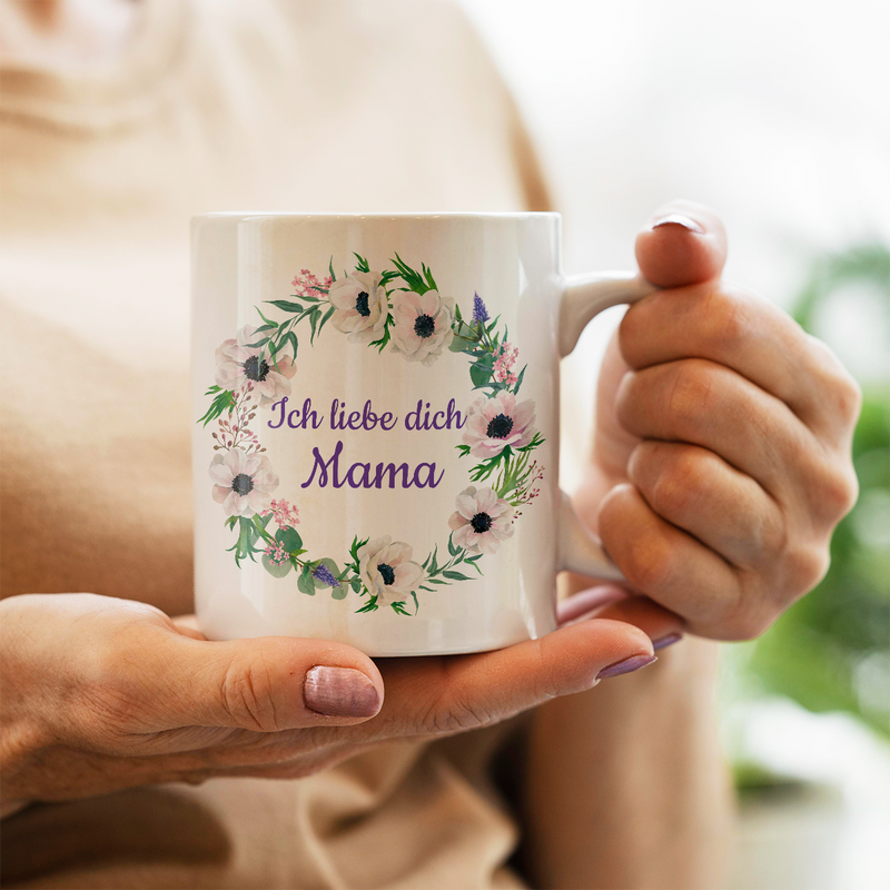 Ich liebe dich Mama - 1x bedruckte Tasse, personalisiertes Geschenk für Mama - Adamell.de