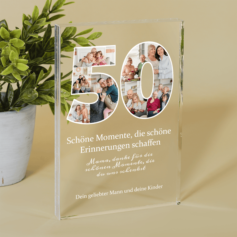 Dein 50. Geburtstag - Druck auf Glas, personalisiertes Geschenk für Mama - Adamell.de