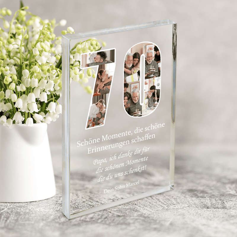 Dein 70. Geburtstag - Druck auf Glas, personalisiertes Geschenk für Familie - Adamell.de