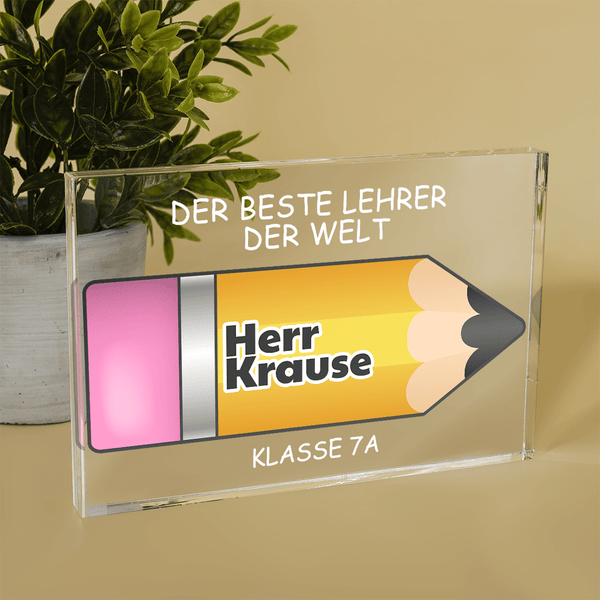 Der beste Lehrer Bleistift - Druck auf Glas, personalisiertes Geschenk für Lehrer - Adamell.de