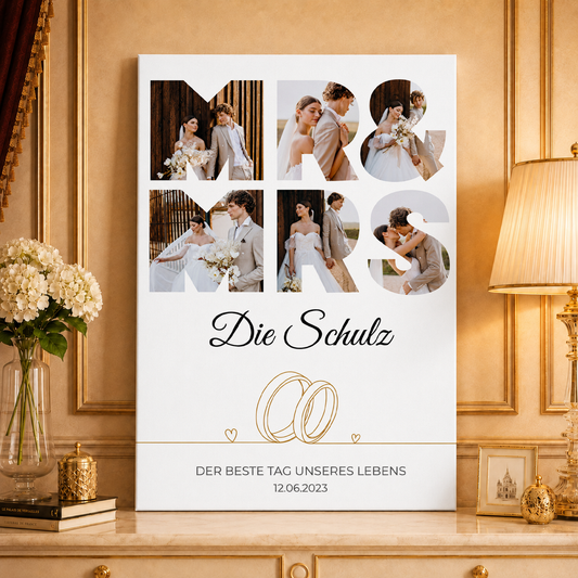 Hochzeitssouvenir Mr&Mrs – Fotoleinwand Collage für das Paar