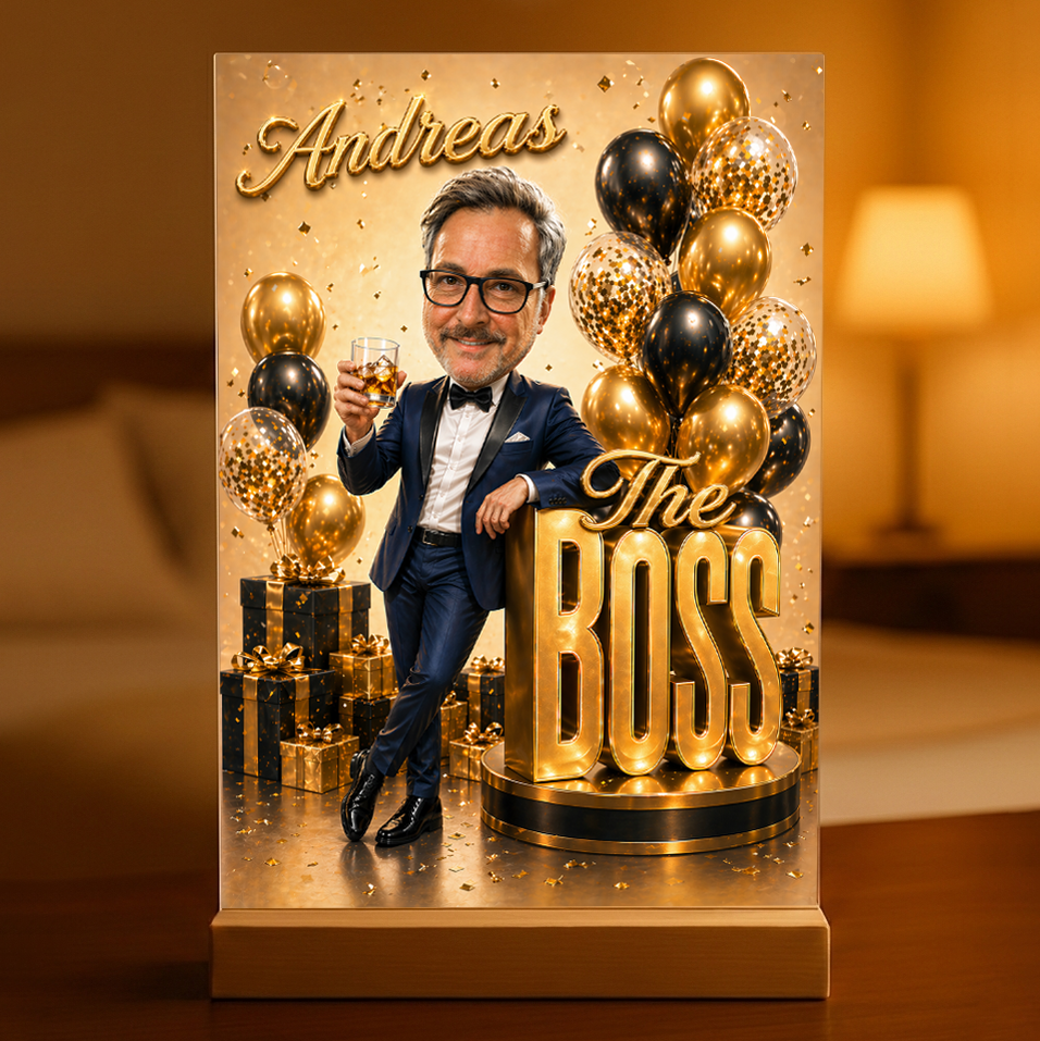 Opa Chef Illustration - Druck auf Glas, personalisiertes Geschenk für Opa
