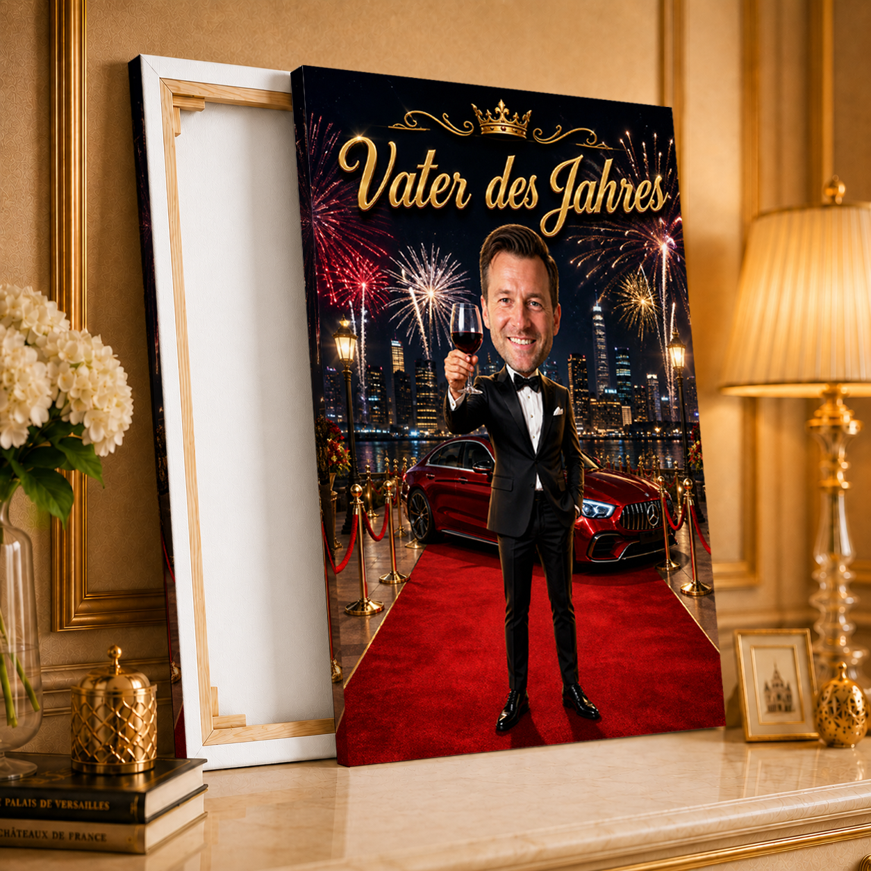 Illustration zum Vater des Jahres - Druck auf Leinwand, personalisiertes Geschenk für Papa