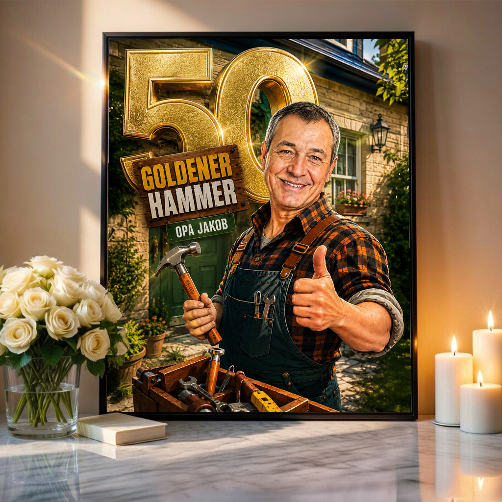 Goldener Hammer: Geschenk für Opa – Personalisiertes Poster zum Geburtstag