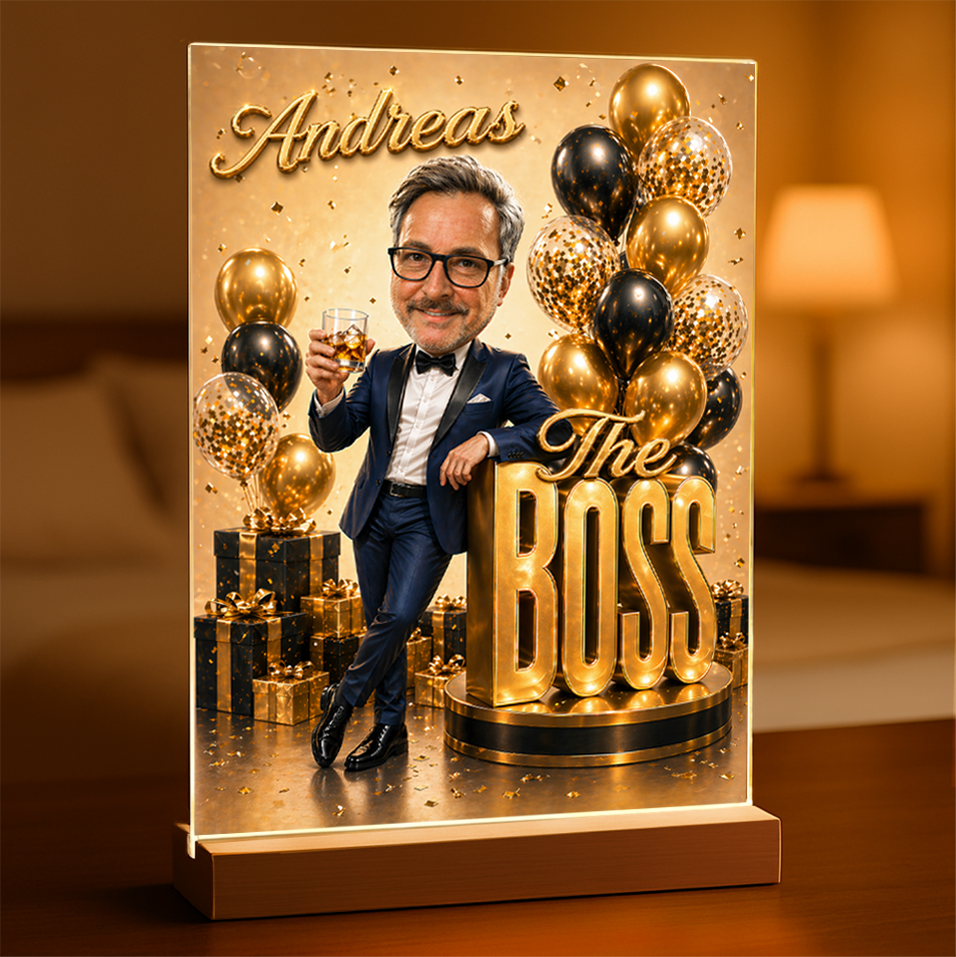 Opa Chef Illustration - Druck auf Glas, personalisiertes Geschenk für Opa