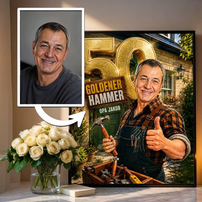 Goldener Hammer: Geschenk für Opa – Personalisiertes Poster zum Geburtstag