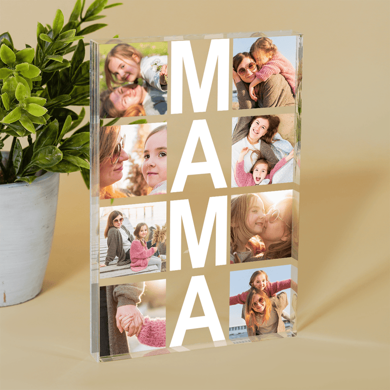 Die Aufschrift MOM + Fotocollage - Druck auf Glas, personalisiertes Geschenk für Mama - Adamell.de