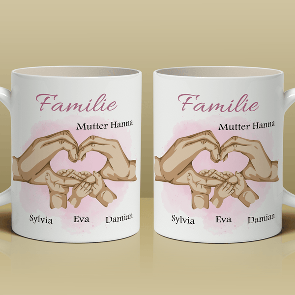 Die Hände der Familie - 1x bedruckte Tasse, personalisiertes Geschenk für Mama - Adamell.de