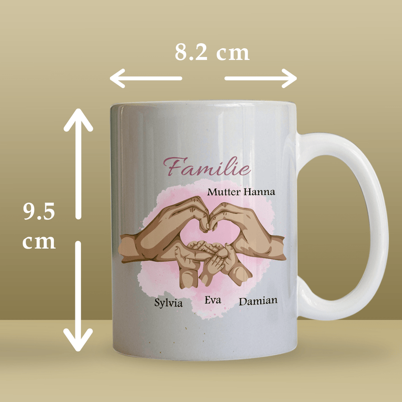 Die Hände der Familie - 1x bedruckte Tasse, personalisiertes Geschenk für Mama - Adamell.de