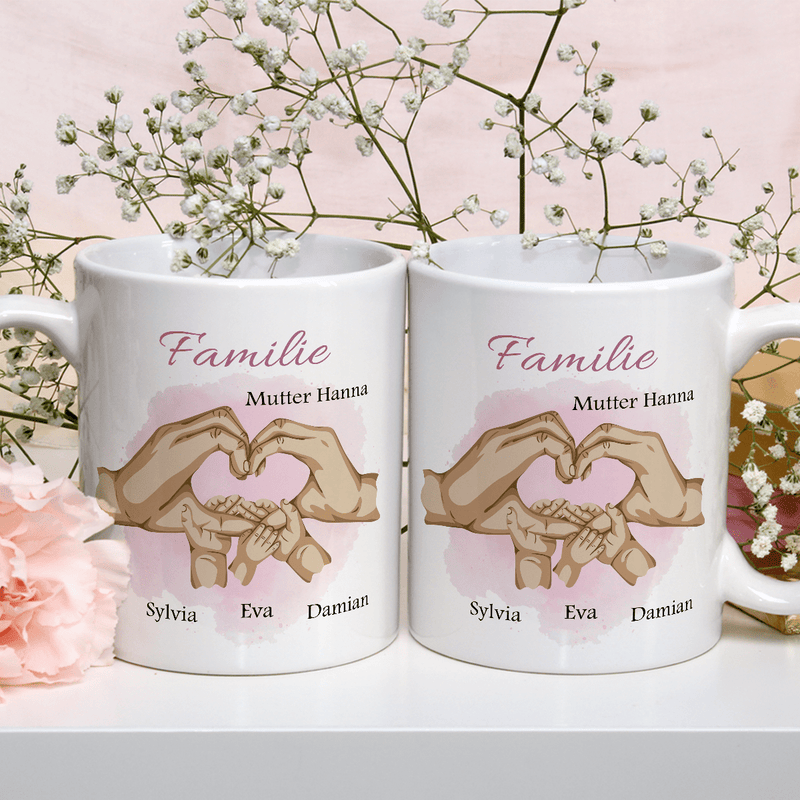 Die Hände der Familie - 1x bedruckte Tasse, personalisiertes Geschenk für Mama - Adamell.de