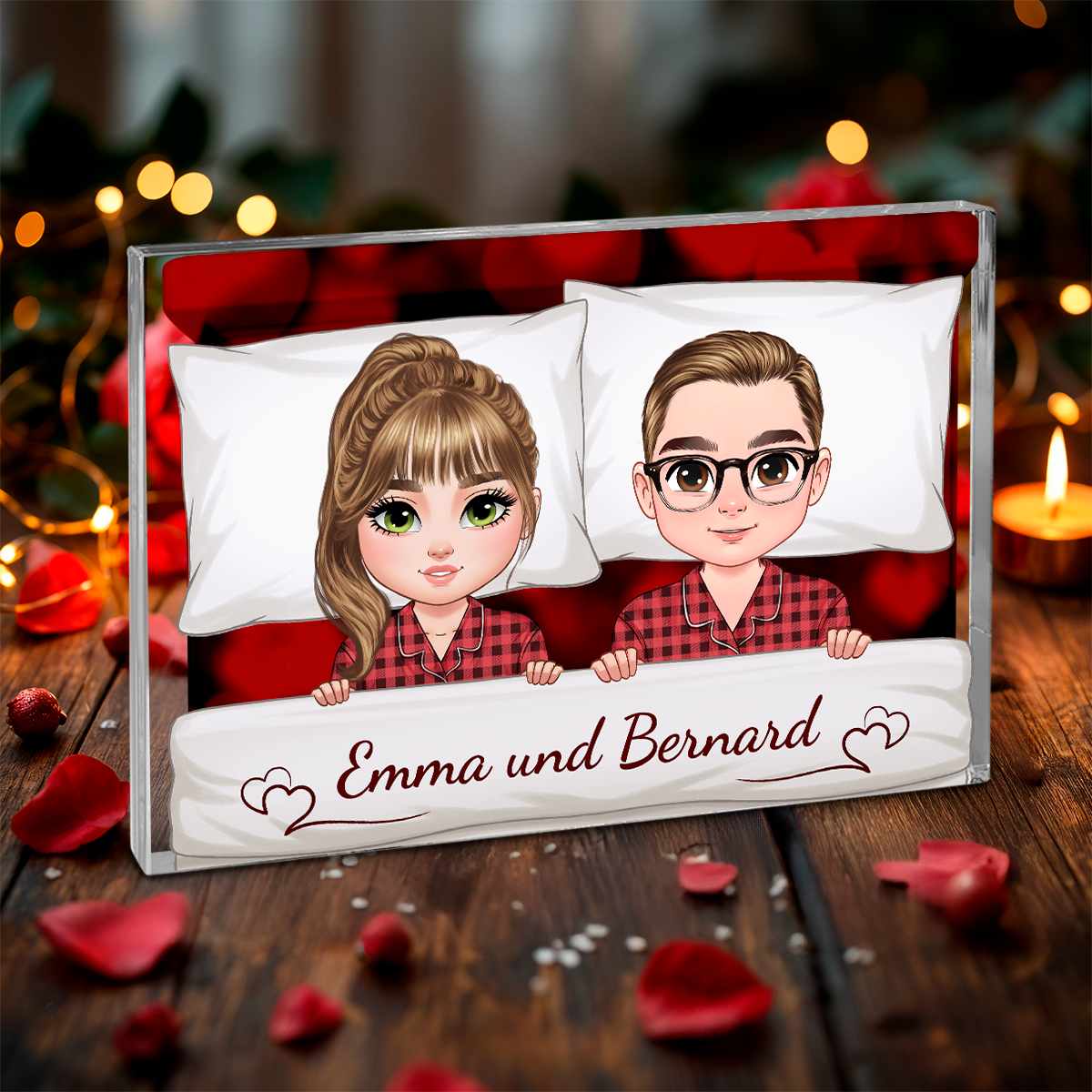 Clipart Paare + Namen - Druck auf Glas, personalisiertes Geschenk für Mann