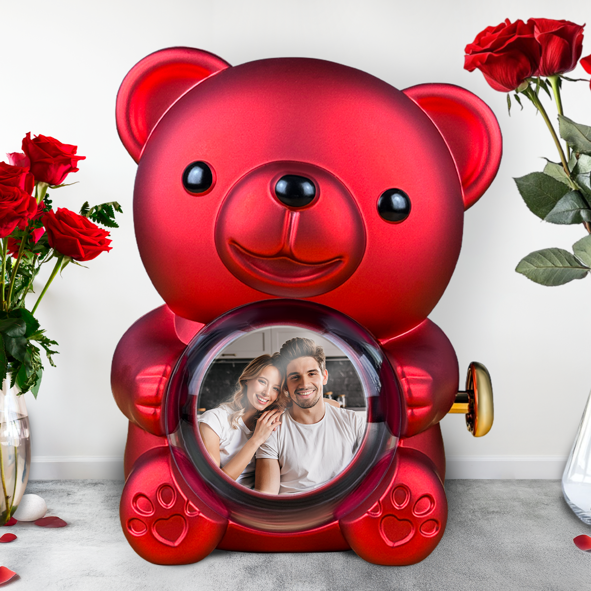 Ein verliebtes Paar - Teddybär mit ewiger Rose und Aufdruck, personalisiertes Geschenk für Paare