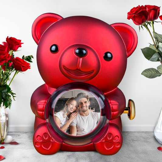 Ein verliebtes Paar - Teddybär mit ewiger Rose und Aufdruck, personalisiertes Geschenk für Paare