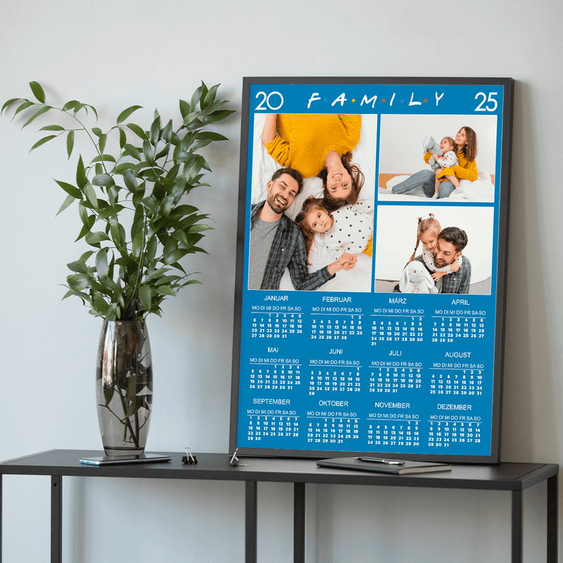 Drei Fotos der Familie + Kalender - Poster, personalisiertes Geschenk für Eltern - Adamell.de