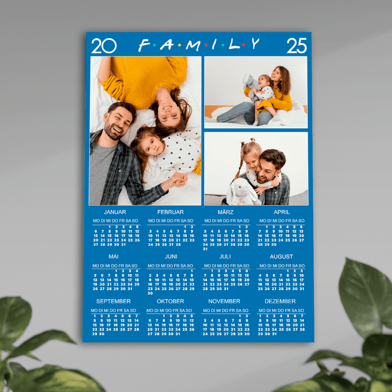 Drei Fotos der Familie + Kalender - Poster, personalisiertes Geschenk für Eltern - Adamell.de