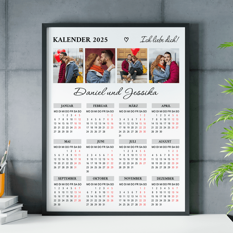 Drei Fotos des Paars + Kalendar - Poster, personalisiertes Geschenk für Paar - Adamell.de