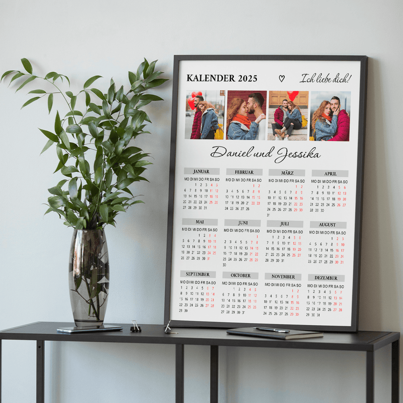 Drei Fotos des Paars + Kalendar - Poster, personalisiertes Geschenk für Paar - Adamell.de