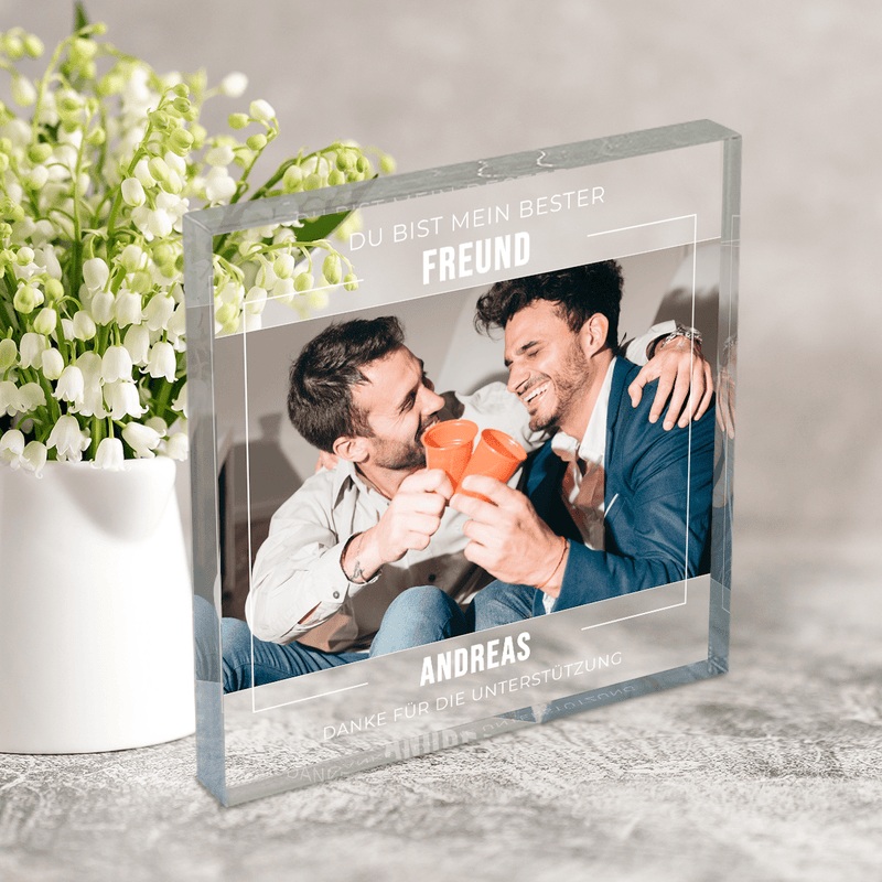 Du bist der beste Freund - Druck auf quadratischem Glas, personalisiertes Geschenk für Freund - Adamell.de