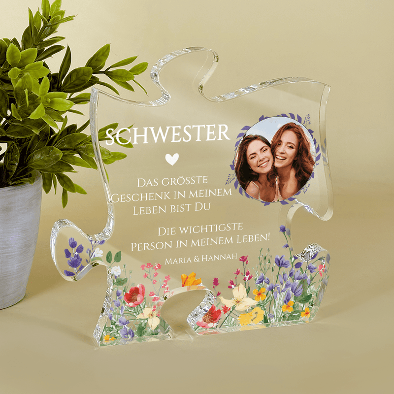 Du bist mein Geschenk - Druck auf Glas - das Puzzle, personalisiertes Geschenk für Schwester - Adamell.de