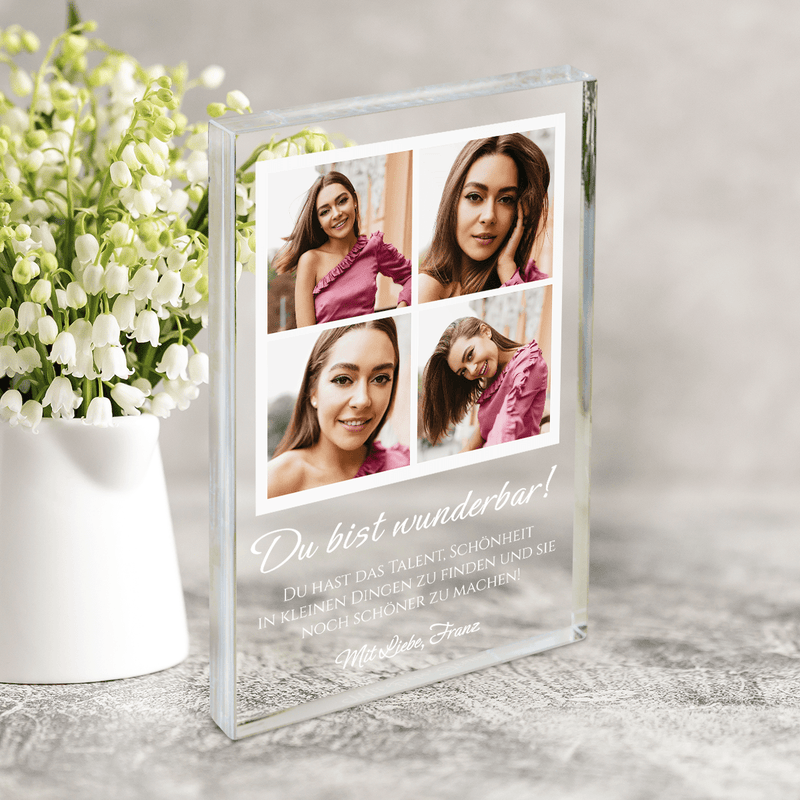 Du bist wunderbar Collage 4 Fotos - Druck auf Glas, personalisiertes Geschenk für Frau - Adamell.de
