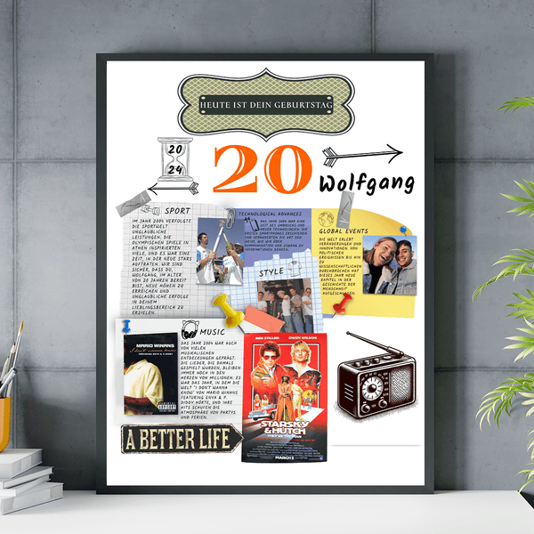 Ein besonderer 20. Geburtstag - Poster, personalisiertes Geschenk zum Geburtstag - Adamell.de