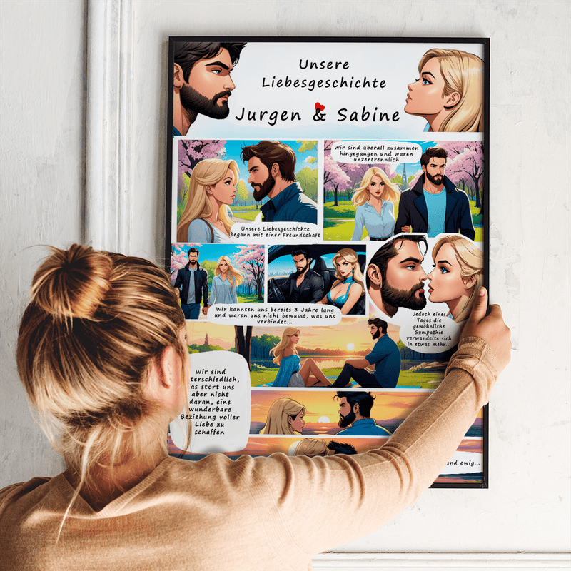 Eine Lovestory im Comic - Stil - Poster, personalisiertes Geschenk für Paar - Adamell.de