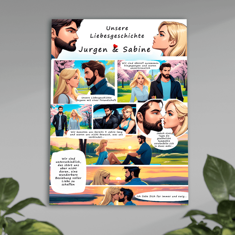 Eine Lovestory im Comic - Stil - Poster, personalisiertes Geschenk für Paar - Adamell.de