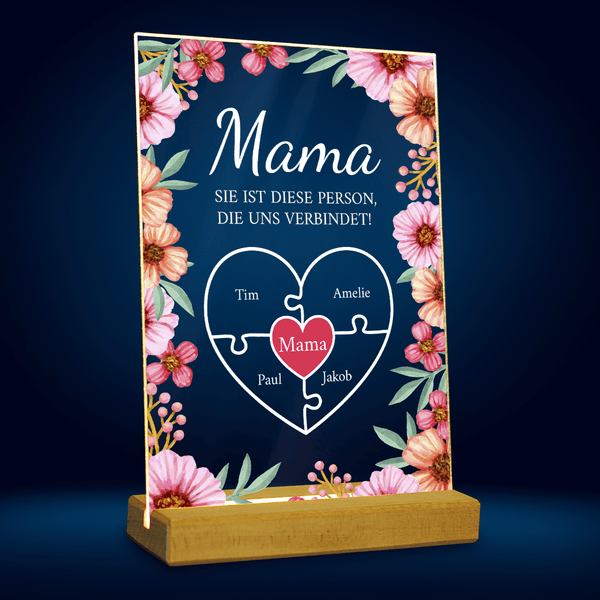 Eine Person, die verbindet - Druck auf Glas, personalisiertes Geschenk für Mama - Adamell.de