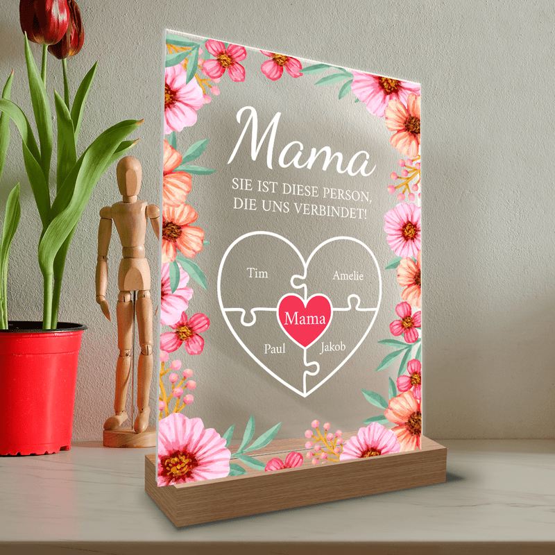 Eine Person, die verbindet - Druck auf Glas, personalisiertes Geschenk für Mama - Adamell.de