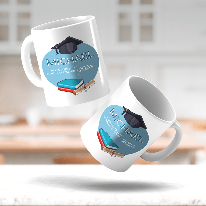 Ende des Schuljahrs - 1x Bedruckte Tasse, personalisiertes Geschenk für Studenten - Adamell.de