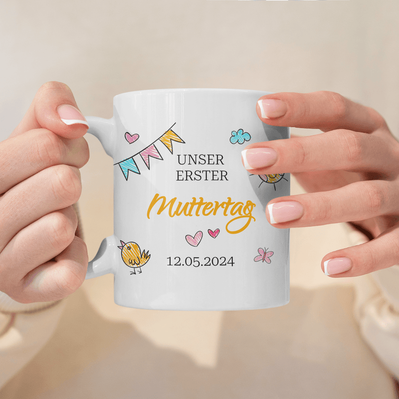 Erster Tag der Mutter - 1x Bedruckte Tasse, personalisiertes Geschenk für Mama - Adamell.de