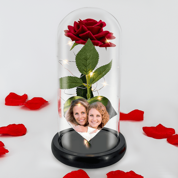 Ewige LED - Rose aus Glas + personalisiertes Herz FOTO MIT MAMA - Adamell.de