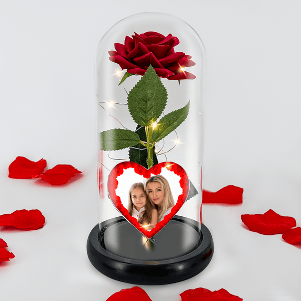 Ewige LED - Rose aus Glas + personalisiertes Herz FOTO MIT TANTE - Adamell.de