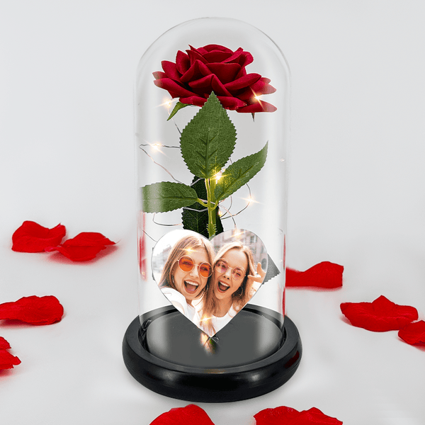 Ewige LED - Rose aus Glas + personalisiertes Herz FOTO VON FREUNDINNEN - Adamell.de