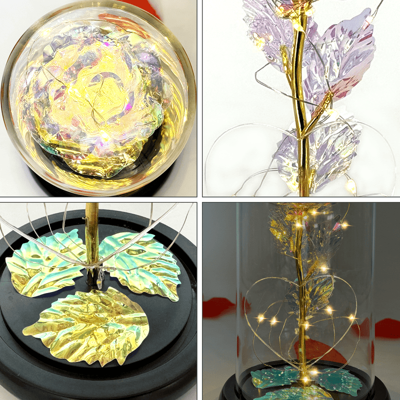 Ewige Rose aus LED-Kristall in Glas + personalisiertes Herz SCHRIFTEN MAMA - Adamell.de