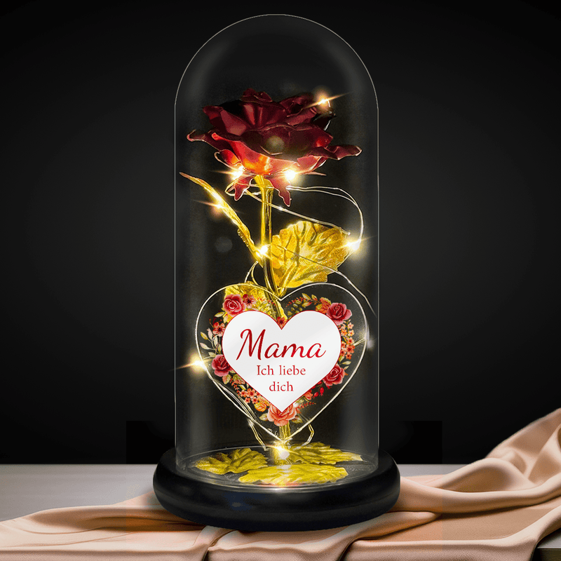 Ewige Rose in LED-Glas + personalisiertes Herz ICH LIEBE DICH - Adamell.de