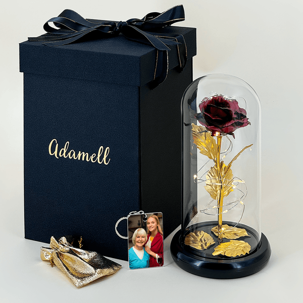 Ewige Rose LED im Glas + TANTE Schlüsselanhänger - Geschenkbox, personalisiertes Geschenk für Tante - Adamell.de