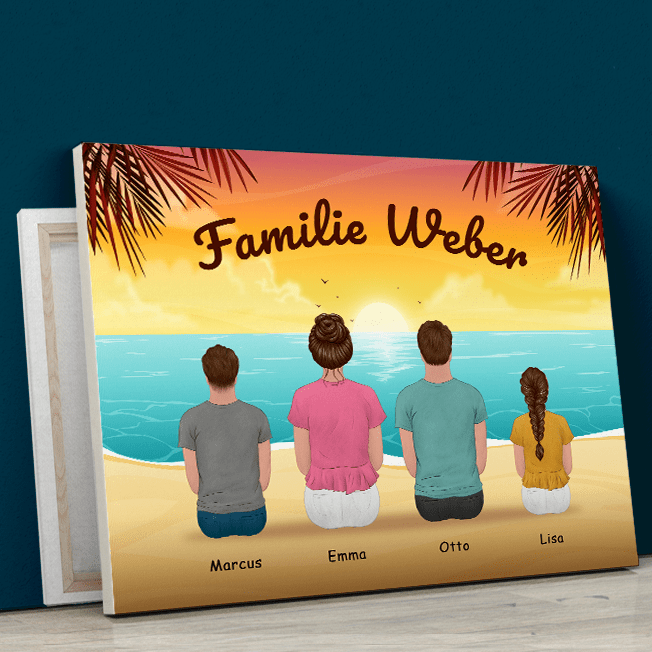 Familie am Strand - Druck auf Leinwand, personalisiertes Geschenk für Eltern - Adamell.de