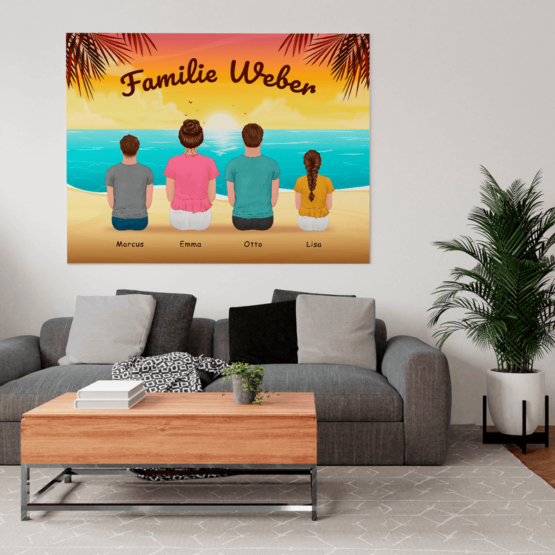 Familie am Strand - Druck auf Leinwand, personalisiertes Geschenk für Eltern - Adamell.de