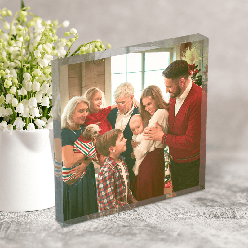 Familienfoto zu Weihnachten - Druck auf quadratischem Glas, personalisiertes Geschenk für Eltern - Adamell.de