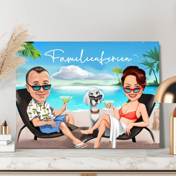 Familienurlaub Illustration - Druck auf Leinwand, personalisiertes Geschenk für Paar - Adamell.de