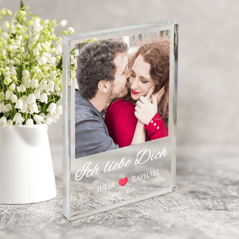 Foto der Liebenden + Aufschrift - Druck auf Glas, personalisiertes Geschenk für Paar - Adamell.de